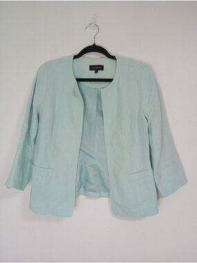 Talbots Womens Light Mint Green Open-Front 100% Linen Blazer Size 6 Classic Fit